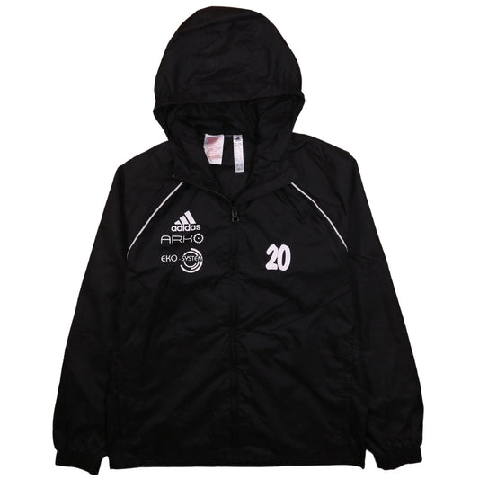Adidas Boys Black Hooded Windbreaker Sports Jacket 13-14 Years