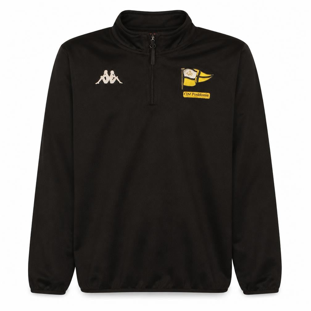 Front view of Kappa boys’ black 14 years 1/4 zip sweatshirt club portugalete top