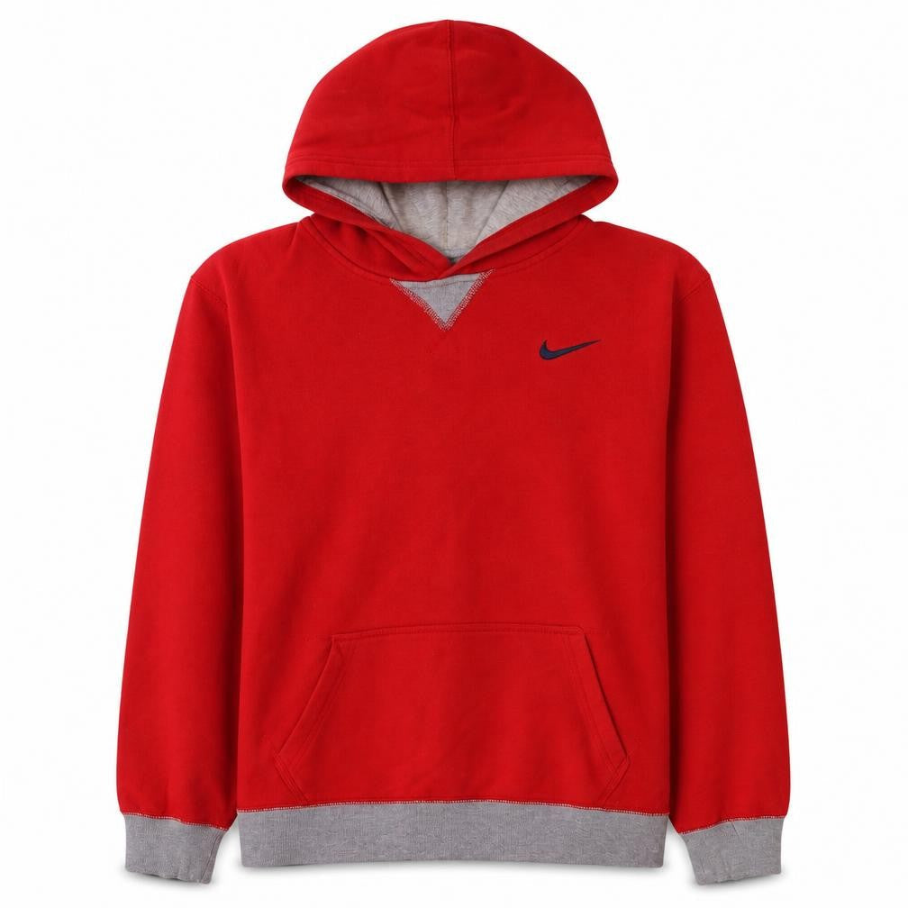 Front view of Nike boys’ red pullover hoodie xl - classic fleece casual sweatshirt