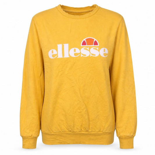 Front view of Ellesse women’s yellow logo pullover sweatshirt uk 8