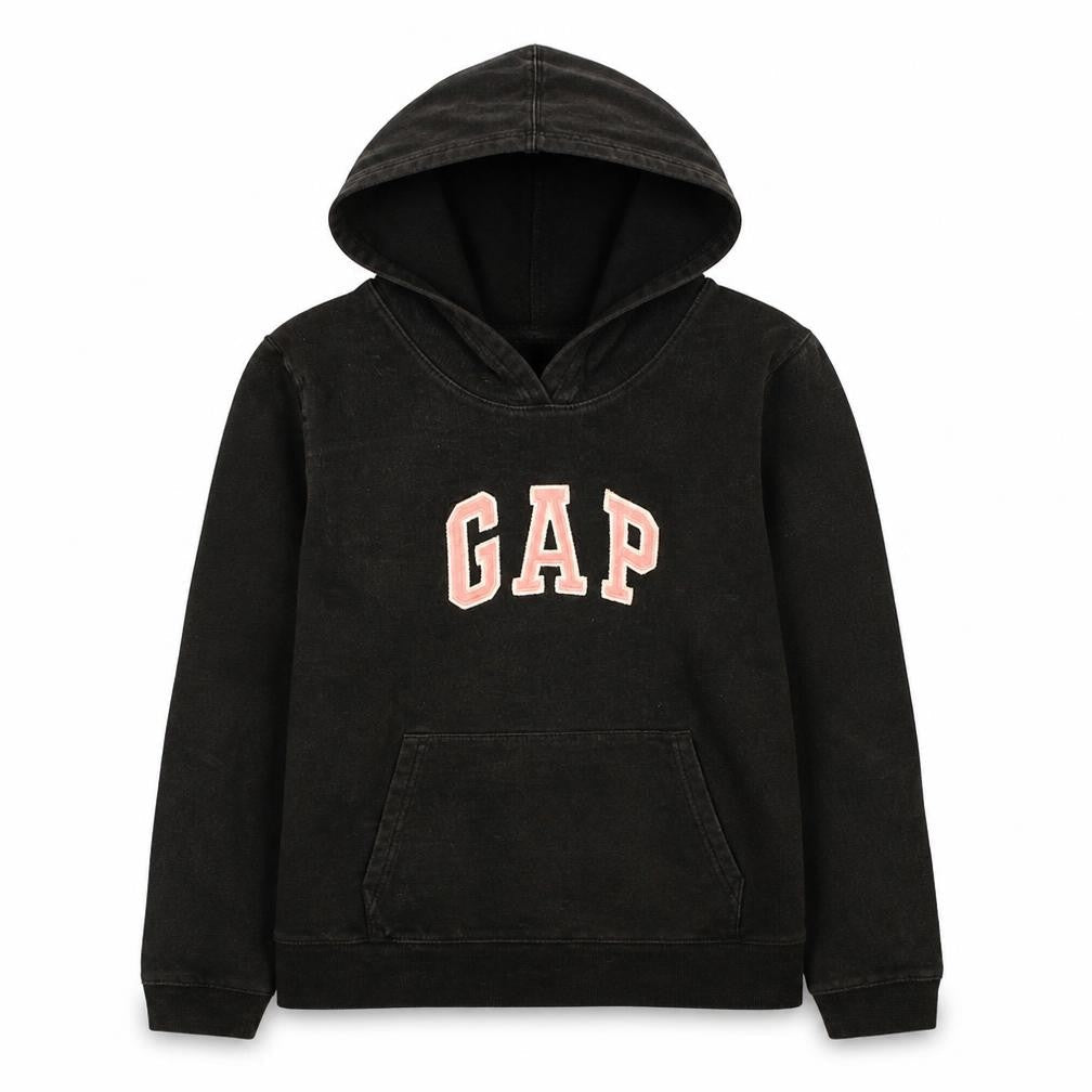 Gap Girls Black Pullover Hoodie Large Stretch Cotton Logo Sweatshirt