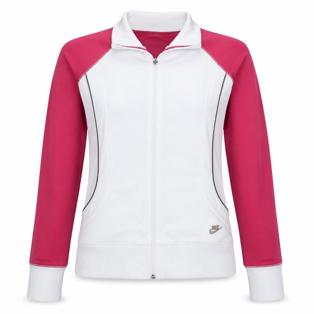 Nike Womens White Pink Track Jacket L Lightweight Full Zip Sports Top