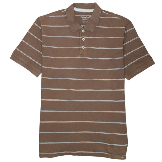Timberland Men's Brown Striped Short Sleeve Cotton Polo Shirt Size M