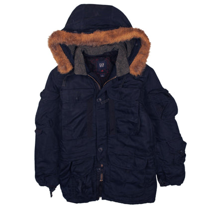 GAP Men Blue Fur Trim Hooded Parka Jacket Size M