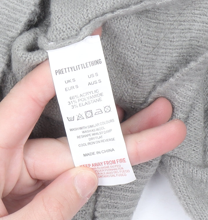 Womens UK Size S PRETTYLITTLETHING Grey Pullover Hoodie