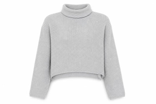 Front view of Missguided Women’s Grey Roll Neck Chunky Knit Jumper, size S