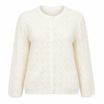 Bonmarché Women Ivory Open-Knit Acrylic Cardigan Size L