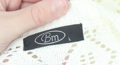 Bm Women Ivory Open-Knit Acrylic Cardigan Size L