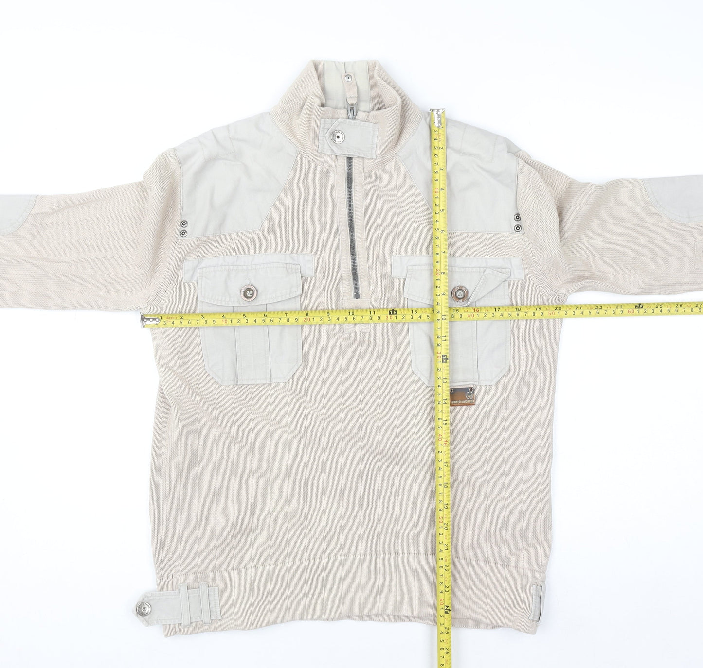 Mens UK Size S Duck and Cover Beige 1/4 Zip Jumper