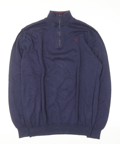Mens UK Size XL Fox & Crop Blue 1/2 Zip Jumper