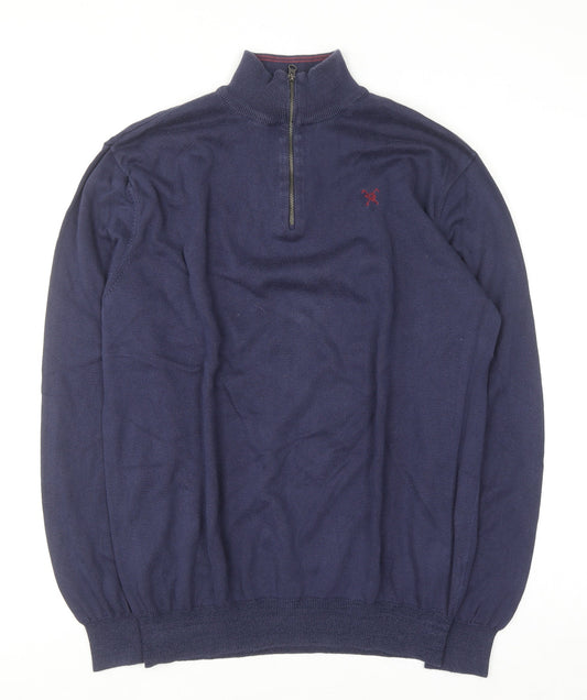 Mens UK Size XL Fox & Crop Blue 1/2 Zip Jumper