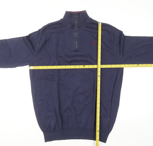 Mens UK Size XL Fox & Crop Blue 1/2 Zip Jumper