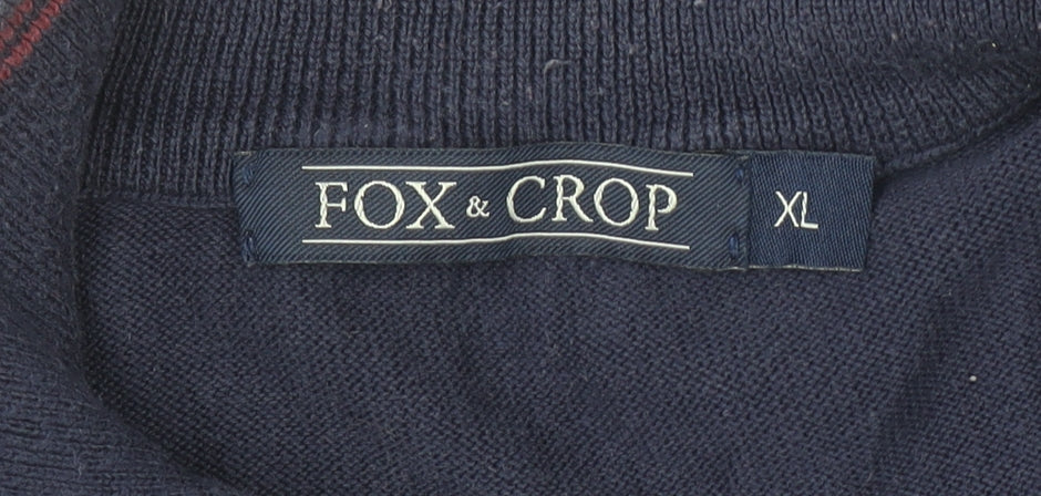 Mens UK Size XL Fox & Crop Blue 1/2 Zip Jumper