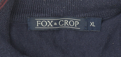 Mens UK Size XL Fox & Crop Blue 1/2 Zip Jumper