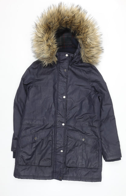 Harvey & Jones Womens Blue Parka Coat 8 Faux Fur Hood Lined Winter Jacket