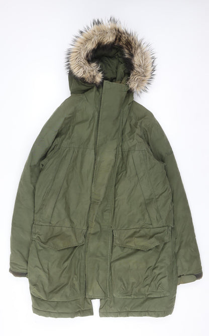 Timberland Men's Green Parka Coat Size S Hooded Faux Fur Trim