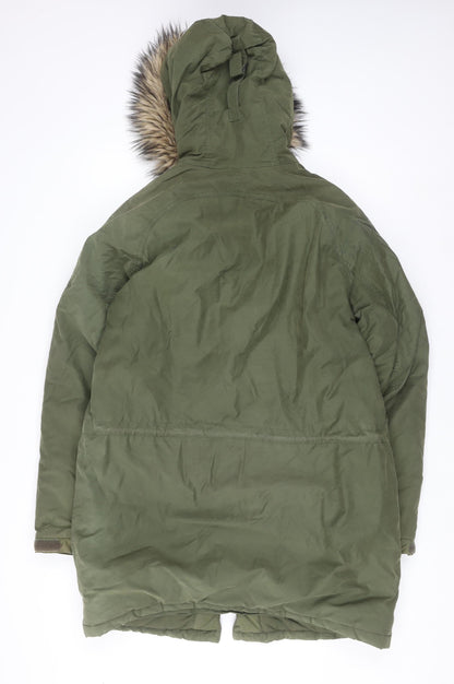 Timberland Men's Green Parka Coat Size S Hooded Faux Fur Trim