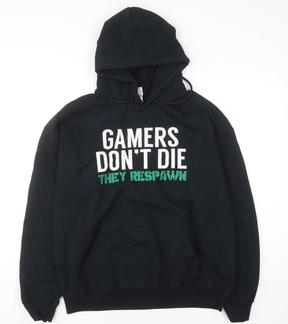 Mens UK Size L Gildan Black Pullover Hoodie