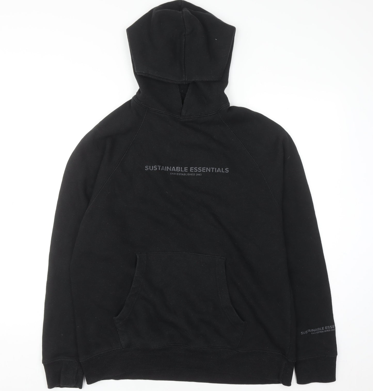 Mens UK Size S EKO Sustainable Essentials Black Pullover Hoodie