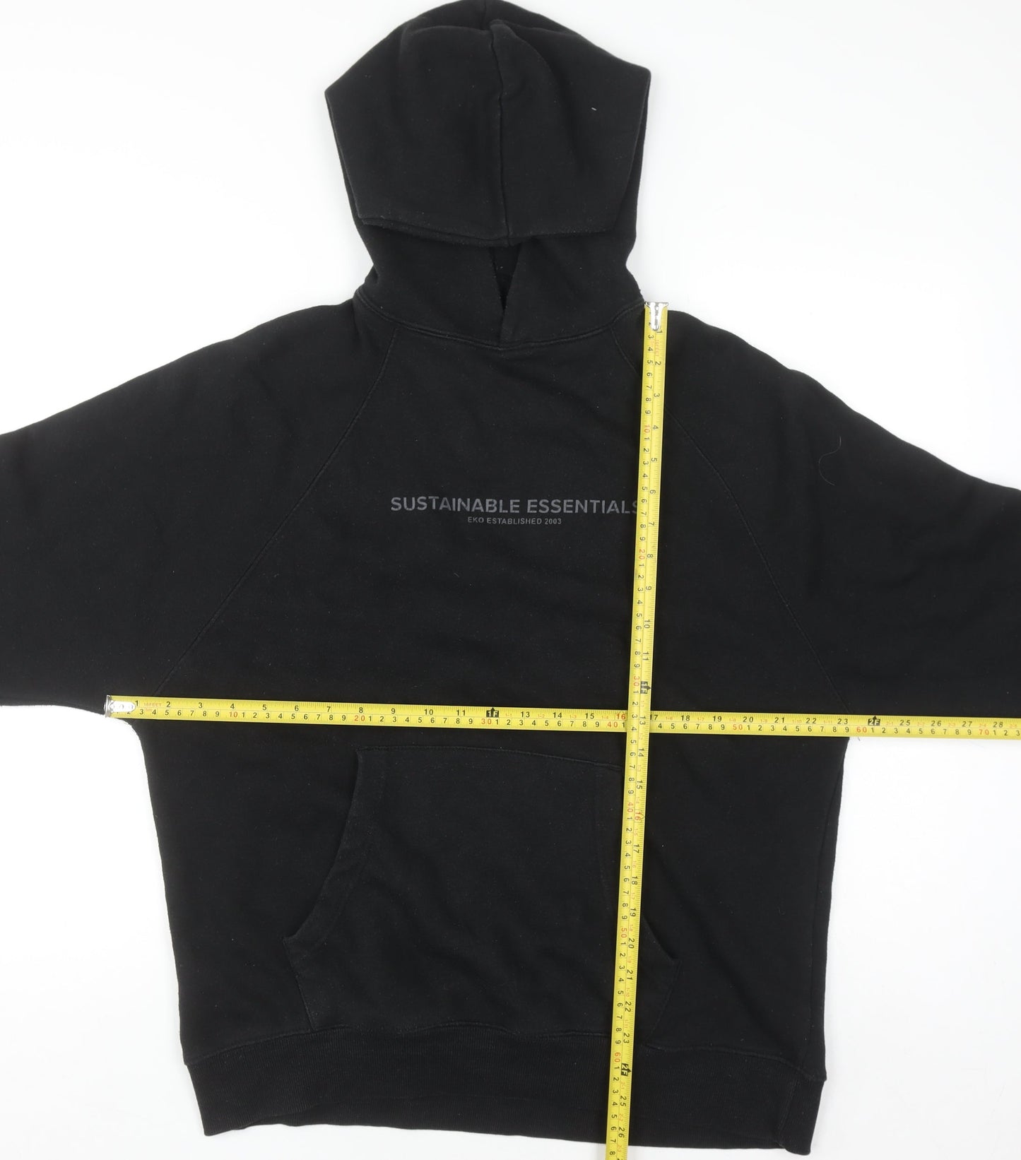 Mens UK Size S EKO Sustainable Essentials Black Pullover Hoodie