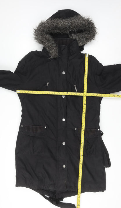 Marks and Spencer Women’s Black Fur Trim Parka Coat Size M Long