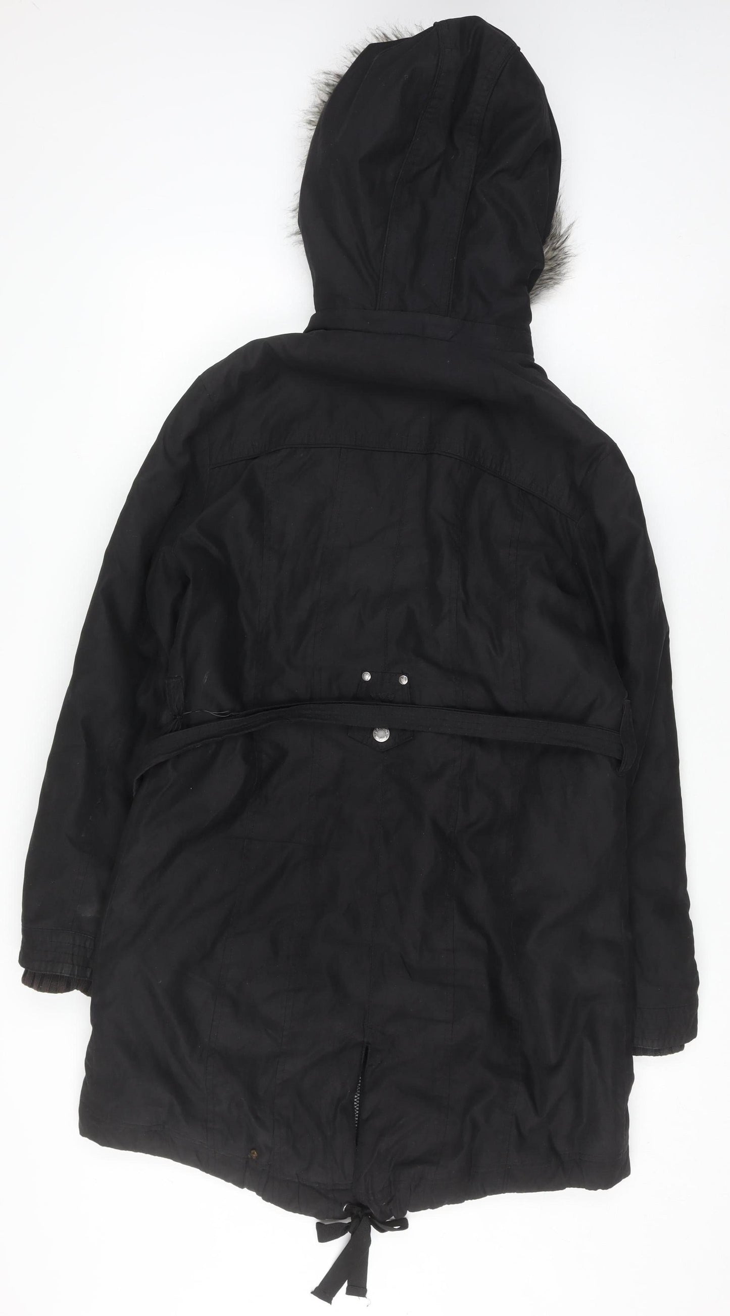 Marks and Spencer Women’s Black Fur Trim Parka Coat Size M Long