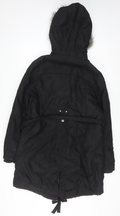 Marks and Spencer Women’s Black Fur Trim Parka Coat Size M Long
