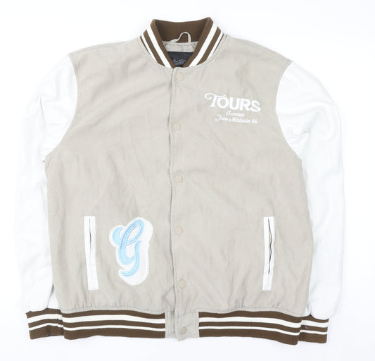 Mens UK Size XL Pull&Bear Beige Varsity Jacket