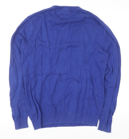 Tommy Hilfiger Men's Blue Cotton V-Neck Golf Jumper M