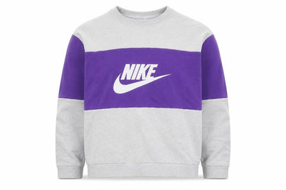 Front view of Nike girls’ purple & grey xl pullover sweatshirt logo colourblock jumper