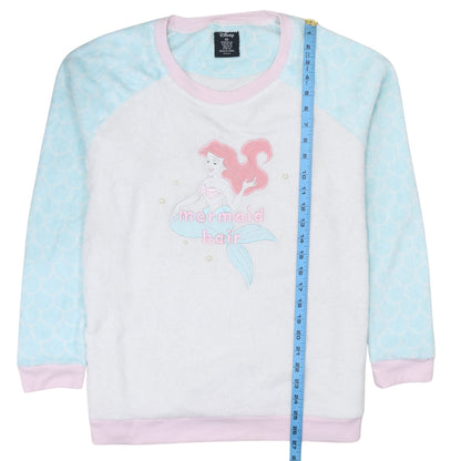 Disney Women’s XL Fleece Pyjama Top Ariel Mermaid Hair White Blue
