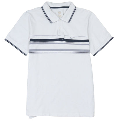 Nike Men's White Striped Polo Shirt Size M Short Sleeve Cotton
