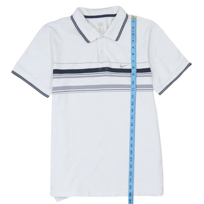 Nike Men's White Striped Polo Shirt Size M Short Sleeve Cotton