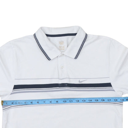 Nike Men's White Striped Polo Shirt Size M Short Sleeve Cotton