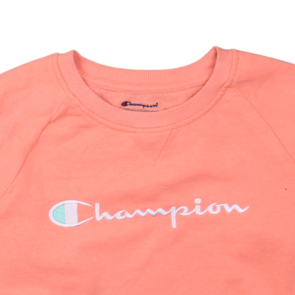 Champion Girls Pink XL Pullover Crew Neck Fleece Sweatshirt Logo Jumper