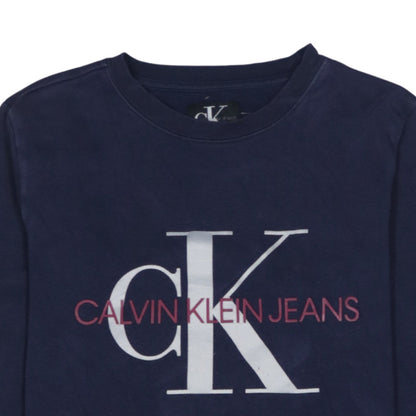 Calvin Klein Jeans Boys Navy Blue Logo Sweatshirt Size 14 Crew Neck