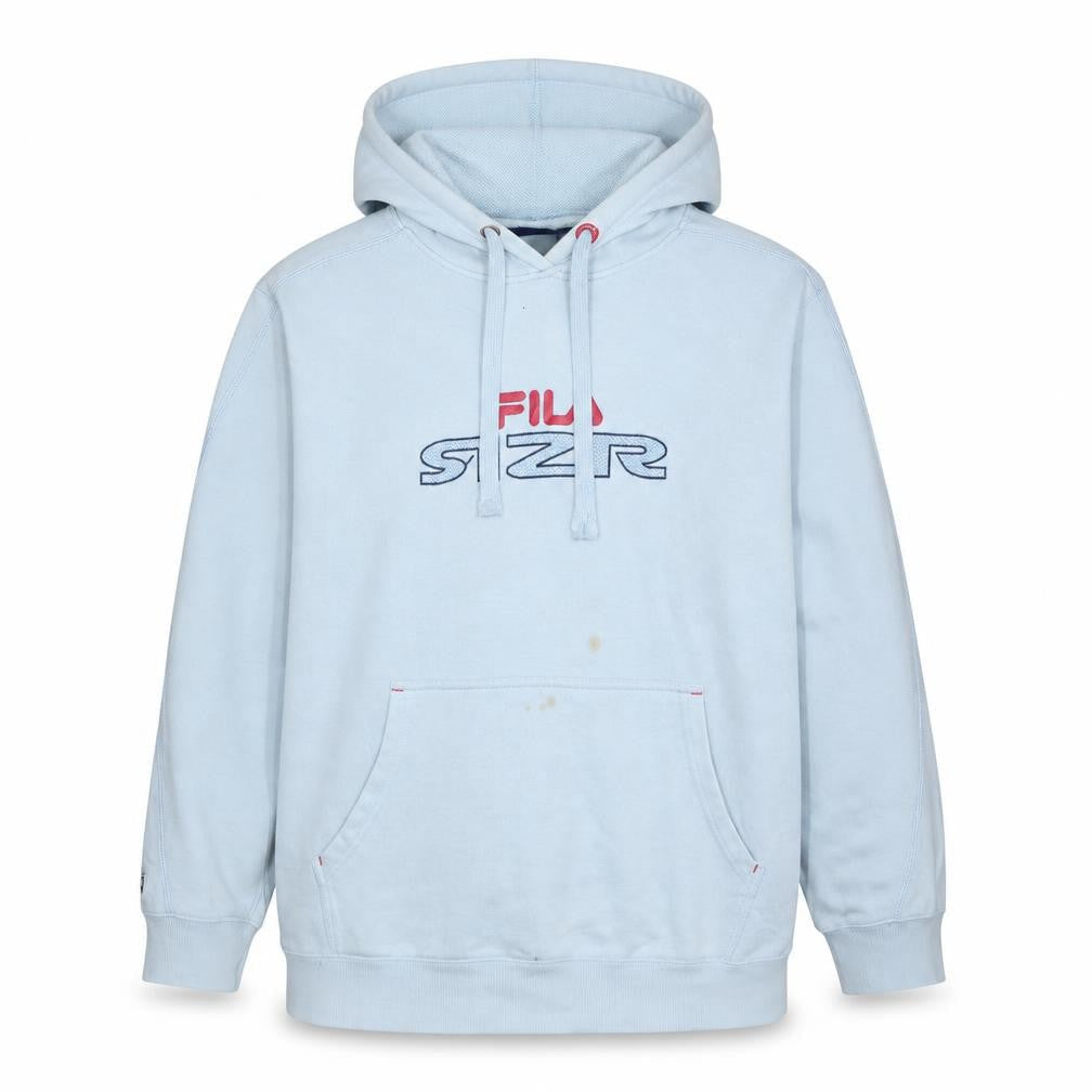 Front view of Fila men’s blue pullover hoodie 2xl sports logo hooded sweatshirt