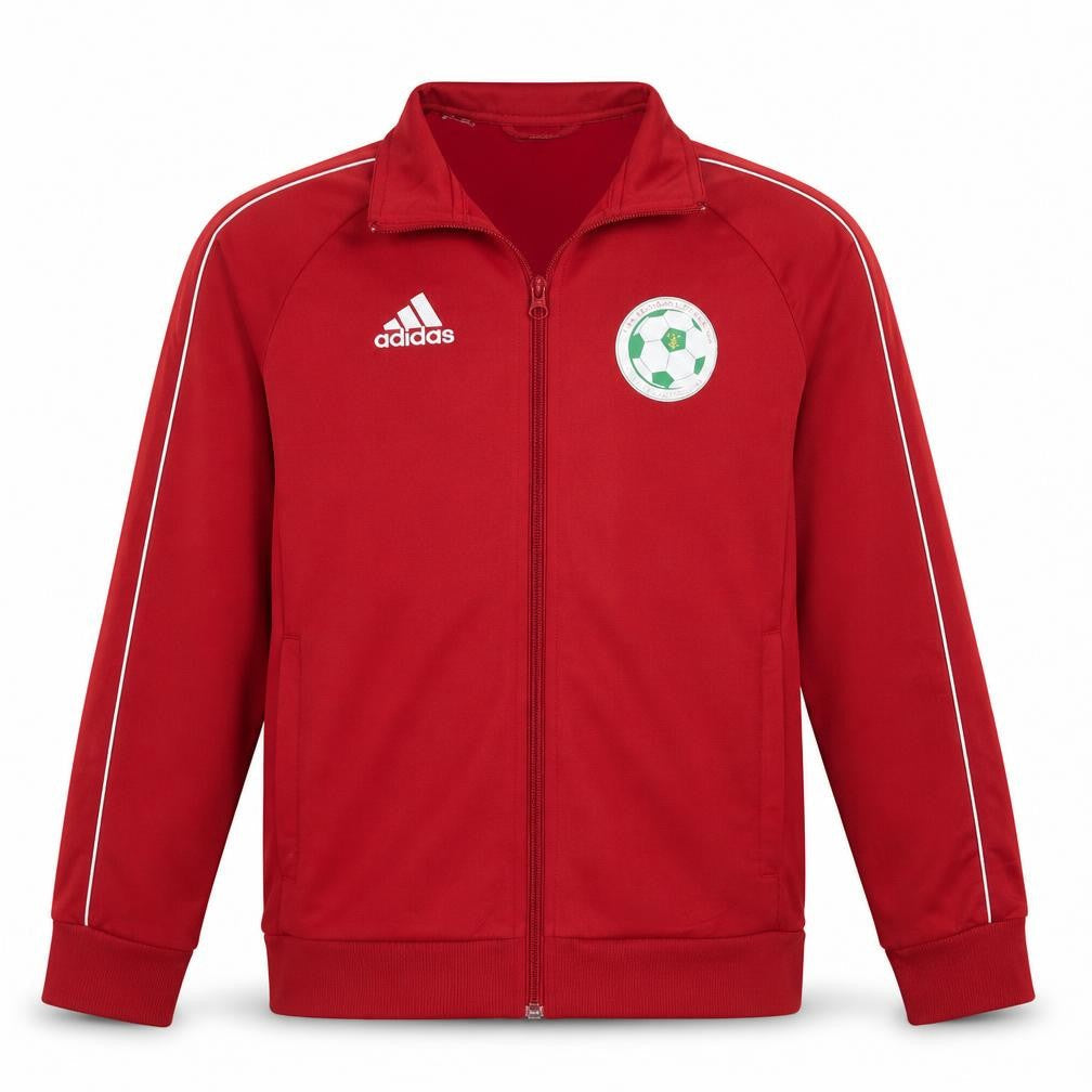 Front view of Adidas boys’ red full zip football sweatshirt 13-14 years