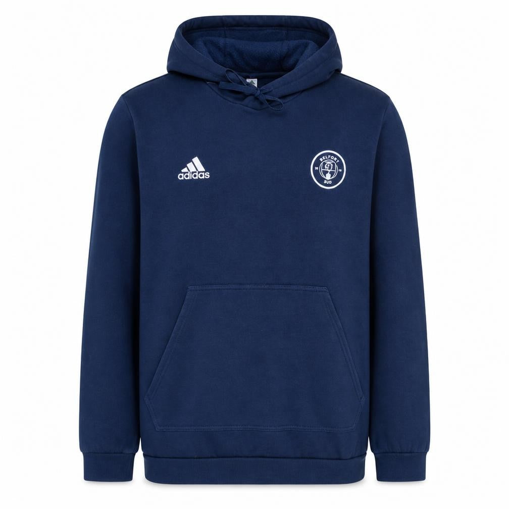 Front view of Adidas Men Blue Belfort Sud Pullover Hoodie, size L, Sports Fleece