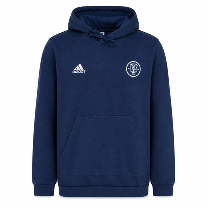 Front view of Adidas Men Blue Belfort Sud Pullover Hoodie, size L, Sports Fleece