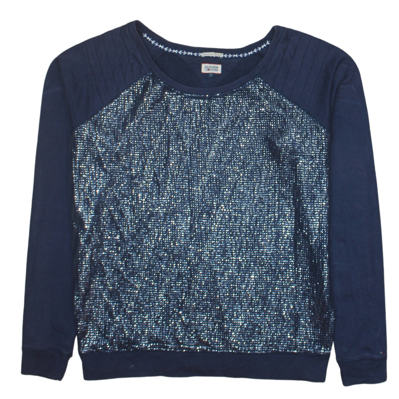 Womens UK Size L Hilfiger Denim Blue Pullover Sweatshirt