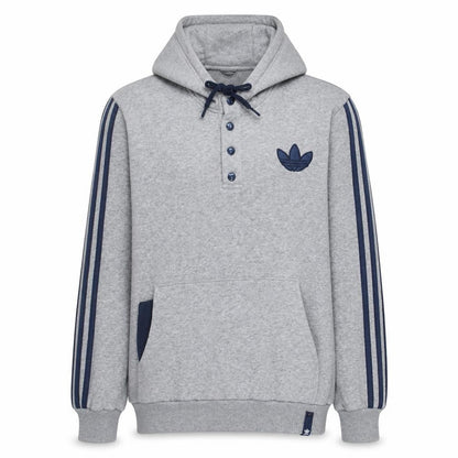 Front view of Adidas men’s grey henley hoodie medium sports hooded sweatshirt