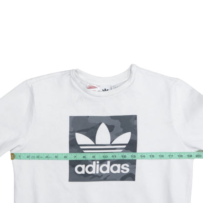 Adidas Boys White Crew Neck Sweatshirt 13-14 Years Camouflage Logo