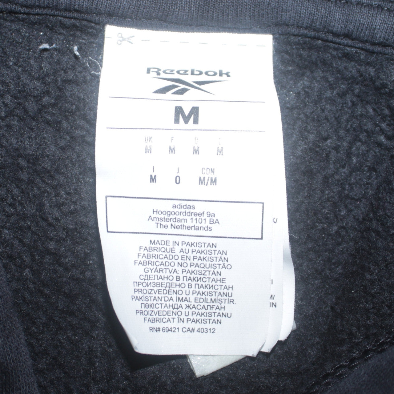 Mens UK Size M Reebok Black Pullover Hoodie