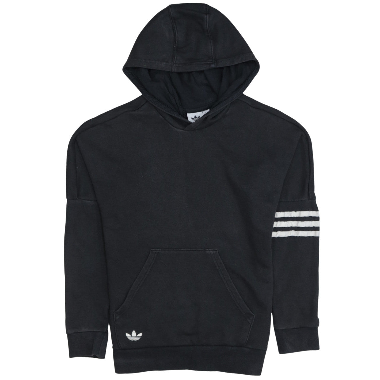 Adidas Boys Black Pullover Hoodie 11-12 Years Logo Stripe Cotton
