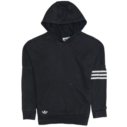 Adidas Boys Black Pullover Hoodie 11-12 Years Logo Stripe Cotton