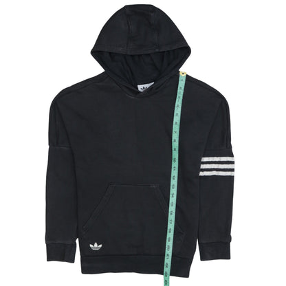 Adidas Boys Black Pullover Hoodie 11-12 Years Logo Stripe Cotton