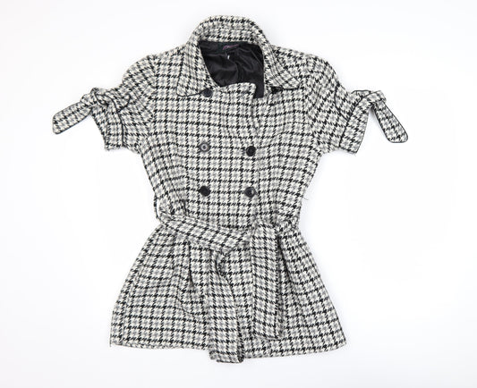 Rare Women’s Black Houndstooth Collared Belted Shirt Dress M
