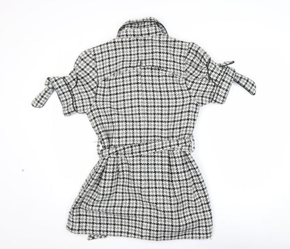 Rare Women’s Black Houndstooth Collared Belted Shirt Dress M