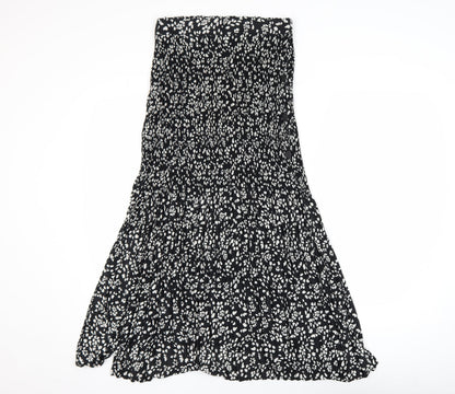 Topshop Women's Black Animal Print A-Line Midi Dress Size 10